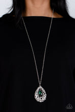 Load image into Gallery viewer, Glitz and GLOW - Green Necklace w/ Silver Earrings