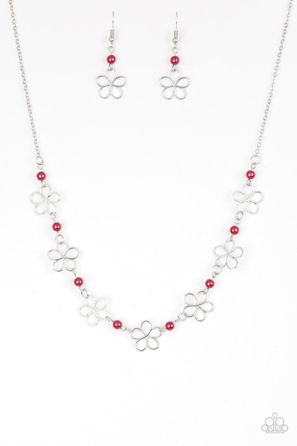 Always Abloom - Red Earrings/ Necklace Set