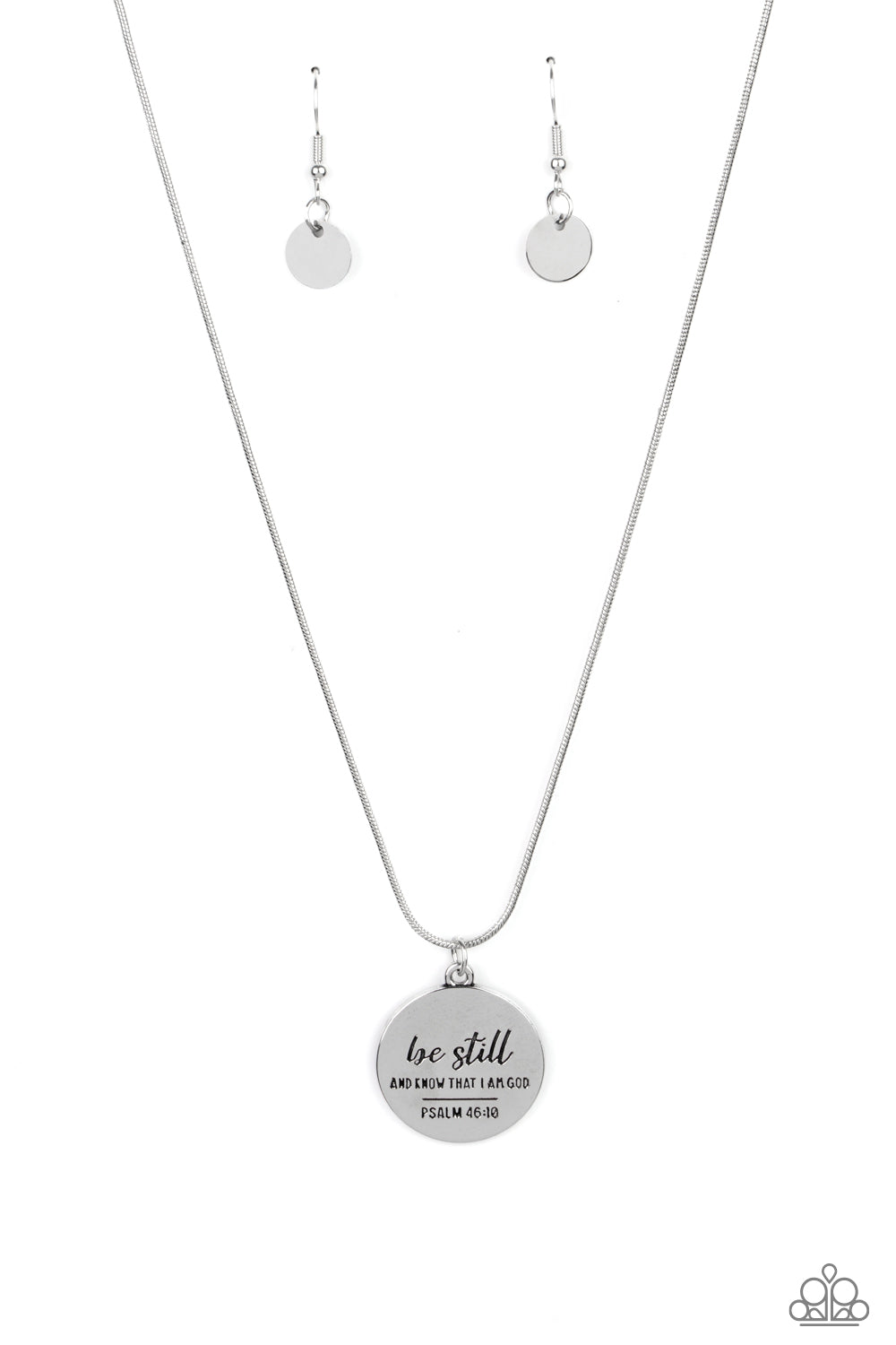 Be Still - Silver Inscribed Necklace w/ Earrings