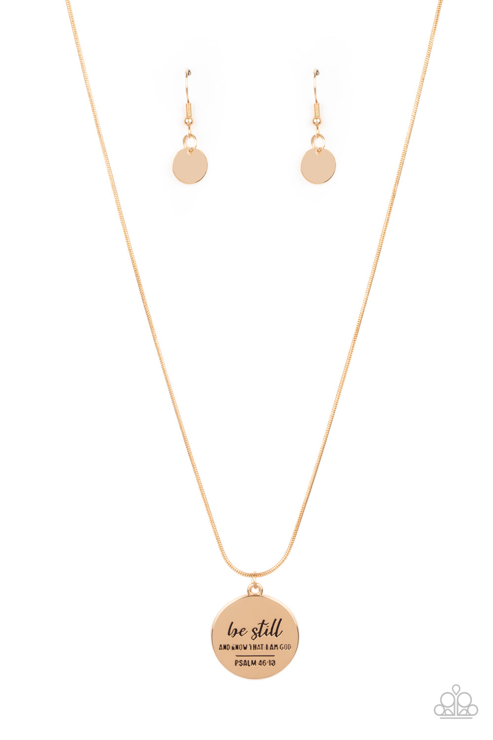 Be Still - Gold Inscribed Necklace w/ Earrings