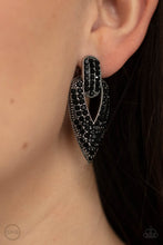 Load image into Gallery viewer, Blinged Out Buckles - Black Clip-On Earrings
