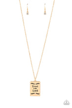 Load image into Gallery viewer, All About Trust - Gold Inscribed Necklace w/ Earrings
