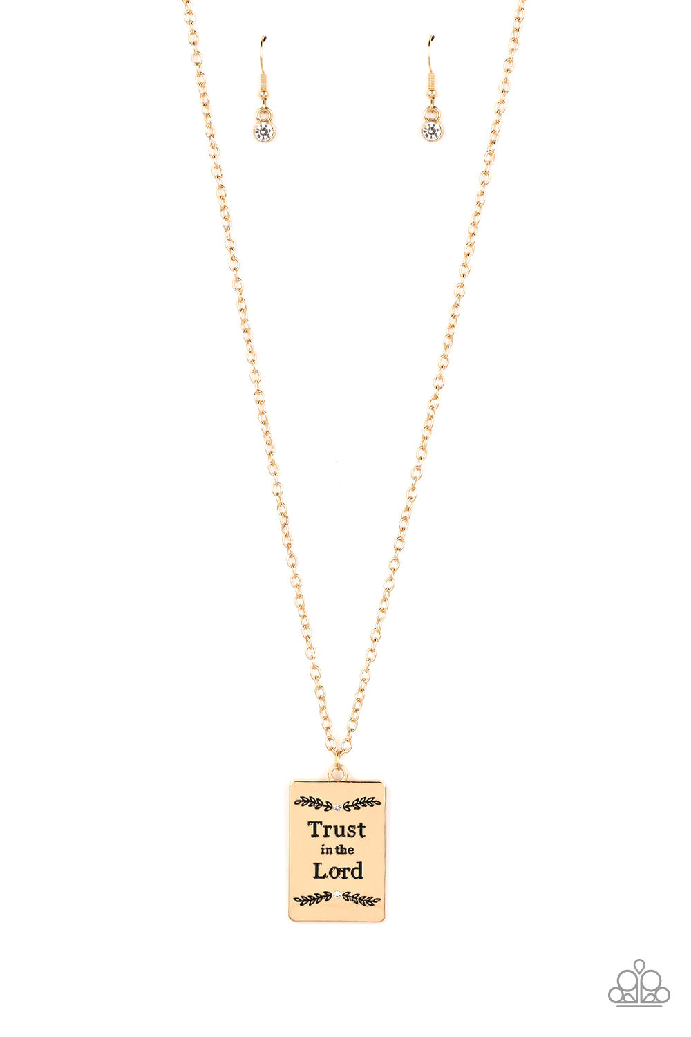 All About Trust - Gold Inscribed Necklace w/ Earrings