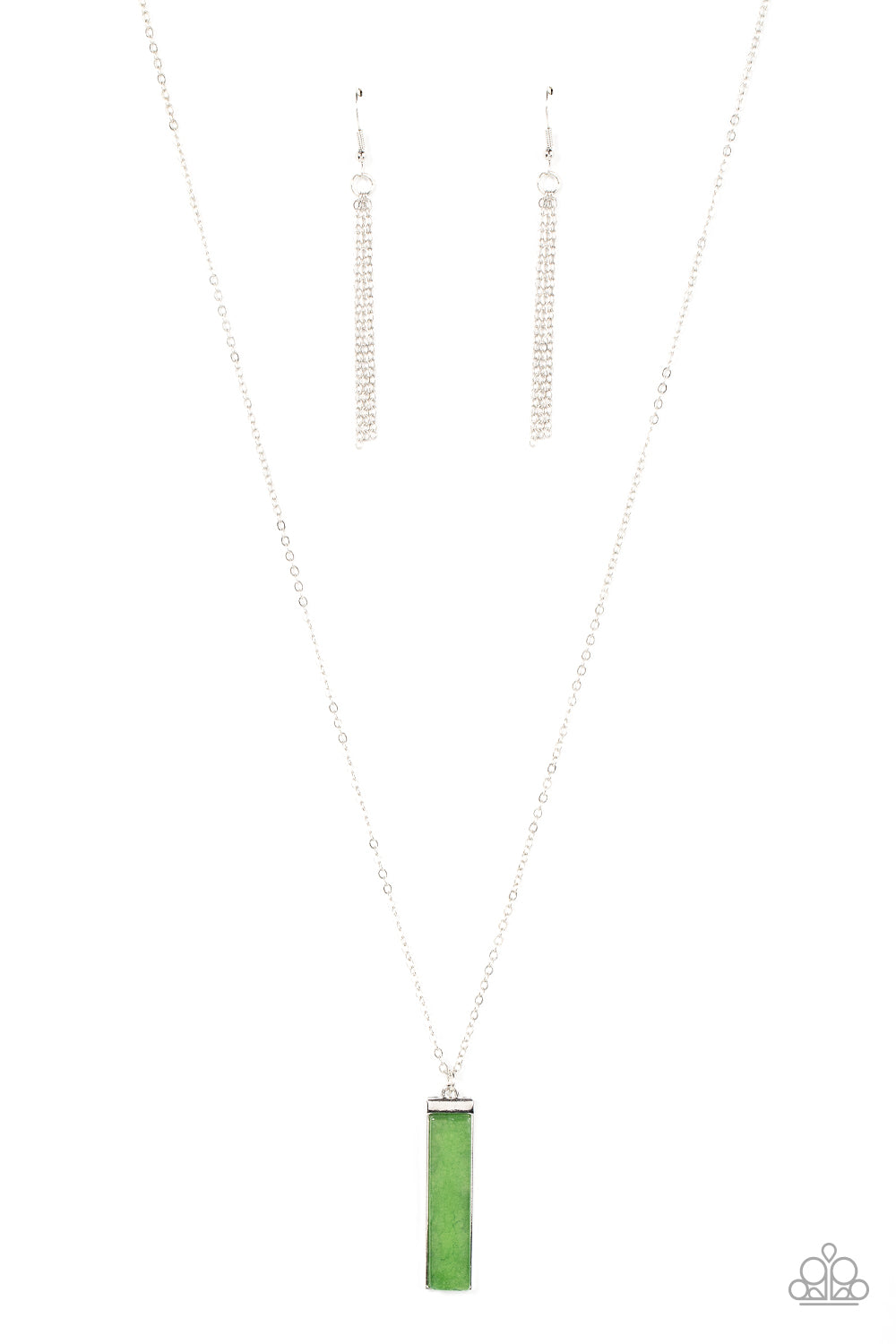 Set in GEMSTONE - Green Necklace w/ Silver Earrings