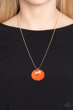 Load image into Gallery viewer, Beach House Harmony - Orange Disc Necklace w/ White Pearl Earrings
