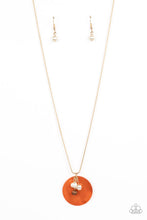 Load image into Gallery viewer, Beach House Harmony - Orange Disc Necklace w/ White Pearl Earrings
