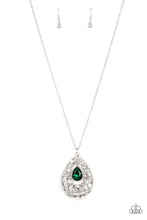 Load image into Gallery viewer, Glitz and GLOW - Green Necklace w/ Silver Earrings
