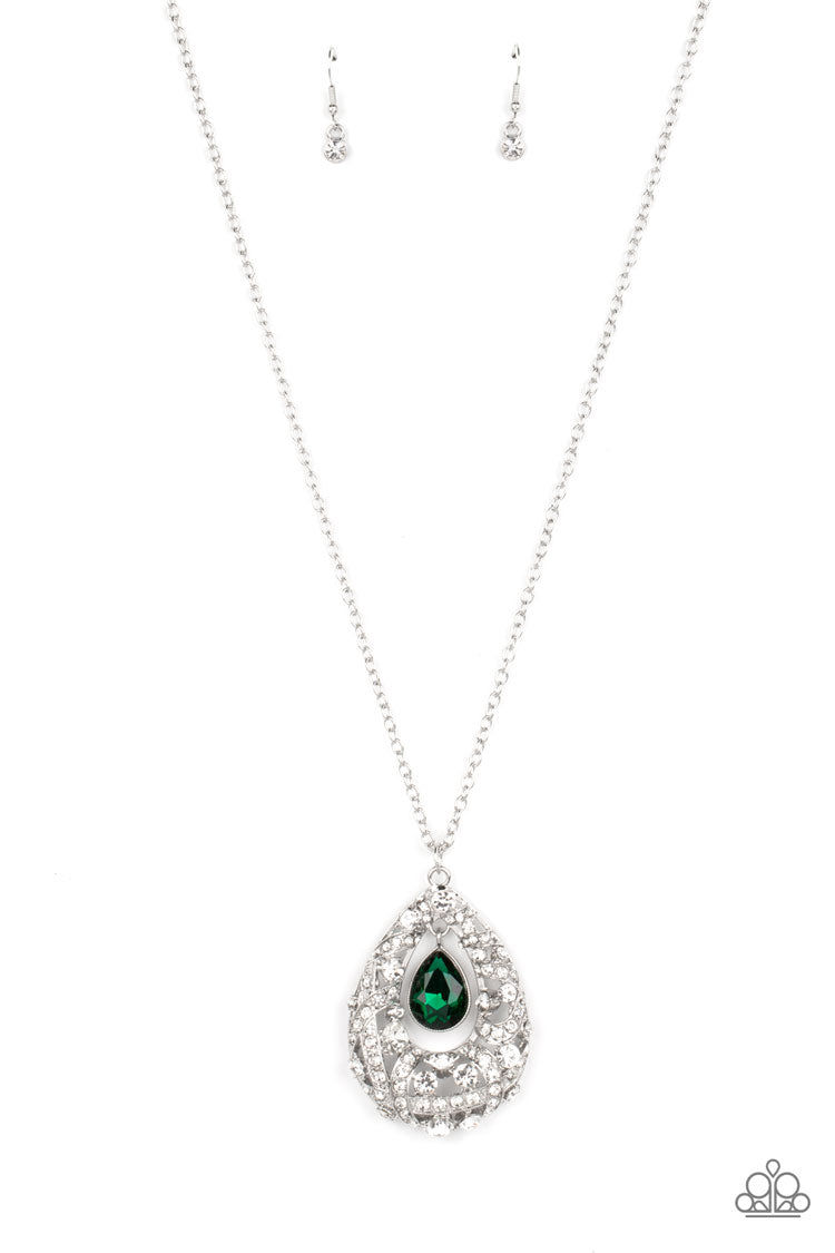 Glitz and GLOW - Green Necklace w/ Silver Earrings