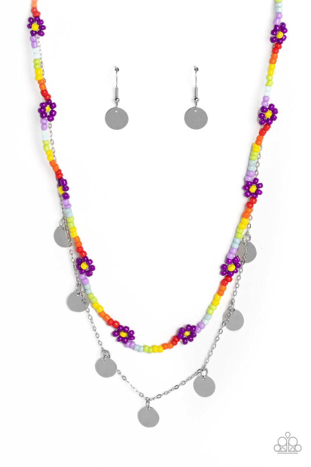 Rainbow Dash - Multi Floral Necklace w/ Silver Earrings