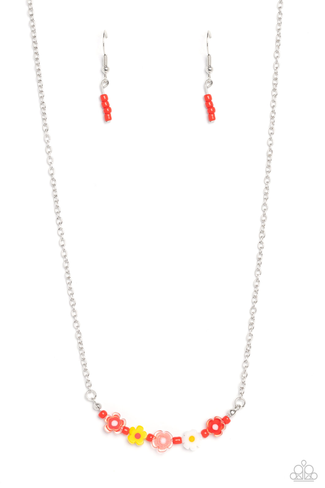 BOUQUET We Go - Multi Floral Necklace w/ Red Earrings